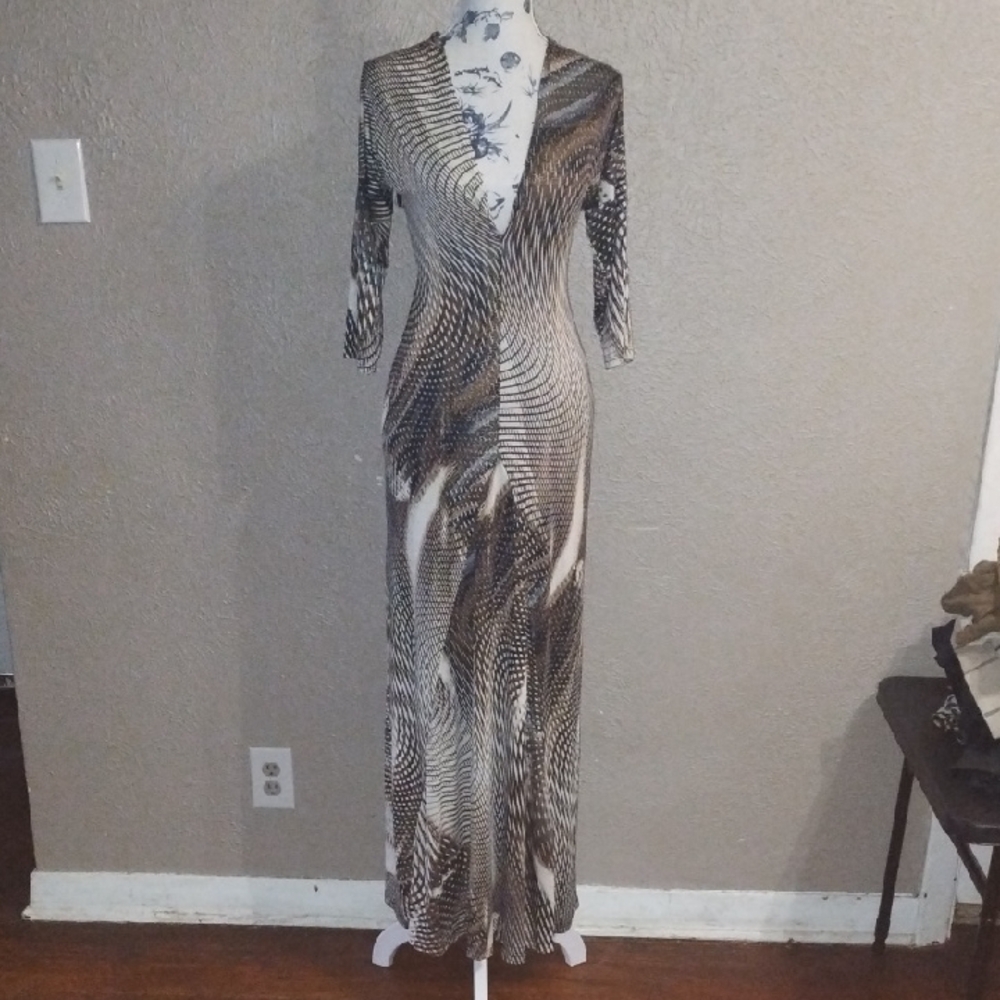 Frederick's of Hollywood Brown and Black Long Sleeve Dress
